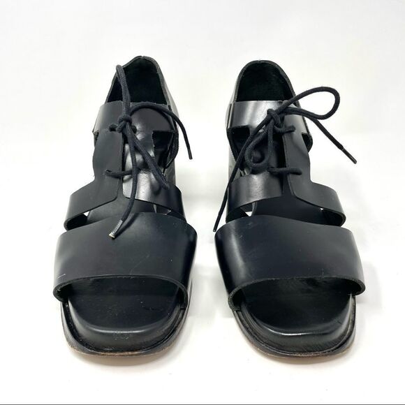 Cos Black Leather Chunky Heel Lace Up Sandals Size 40 - Picture 3 of 11
